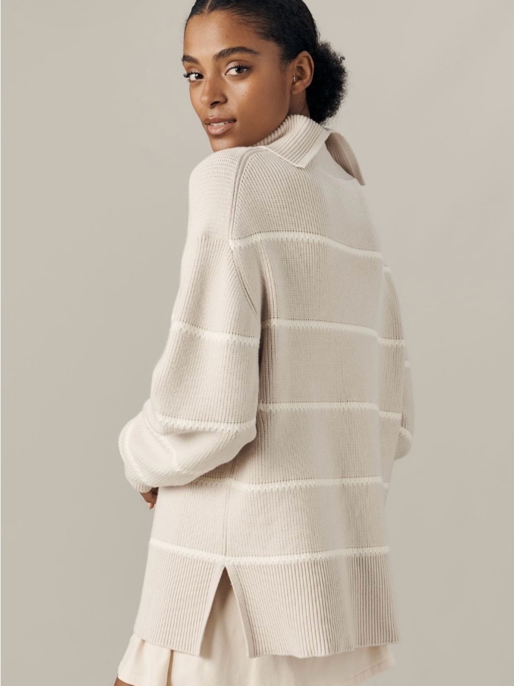 Women's Cream Knit Collared Sweater by Anthropologie